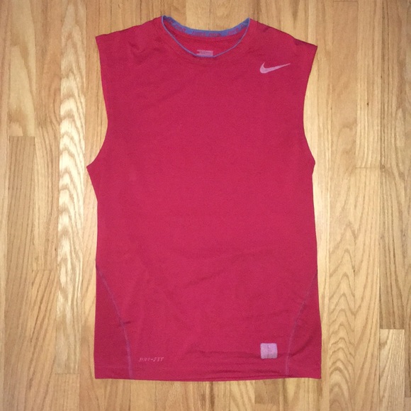 Nike Pro Dri-Fit Sleeveless Red Compression Tee - Picture 1 of 3